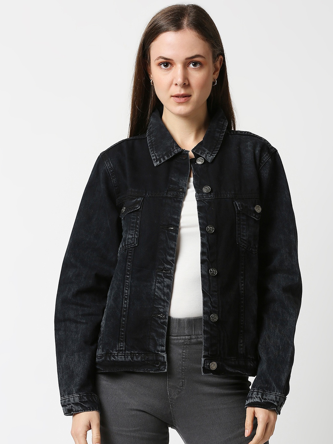 

High Star Women Black Washed Denim Jacket