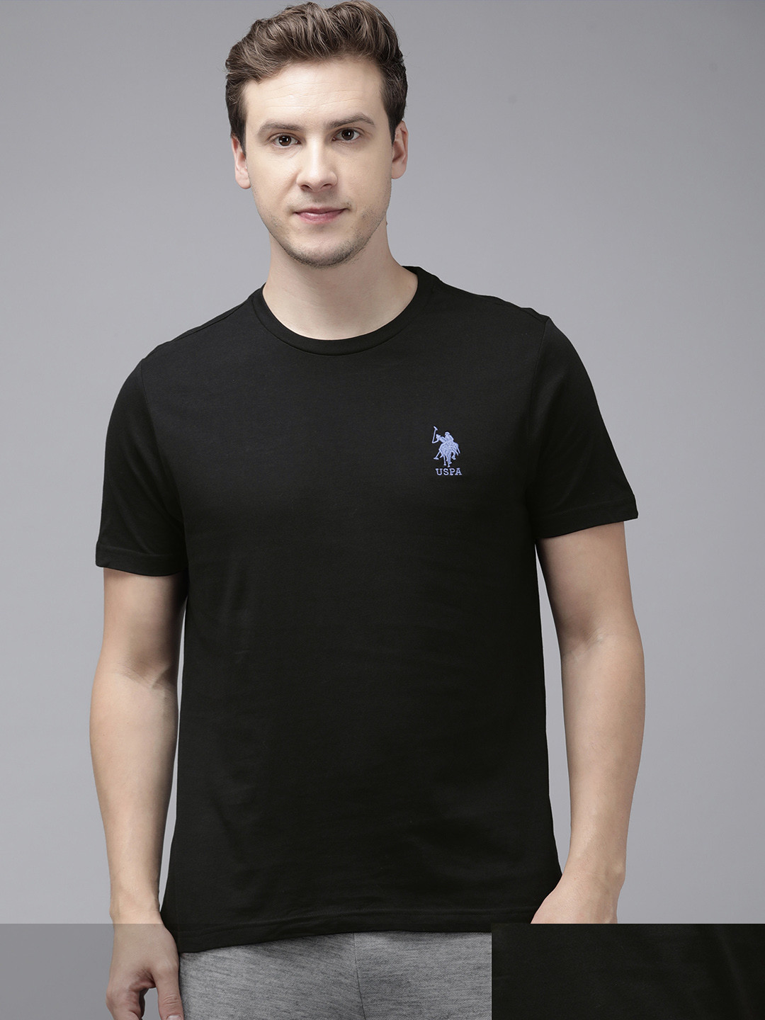 

U.S. Polo Assn. Men Pack Of 2 Black Brand Logo Embroidered Pure Cotton Lounge T-shirt