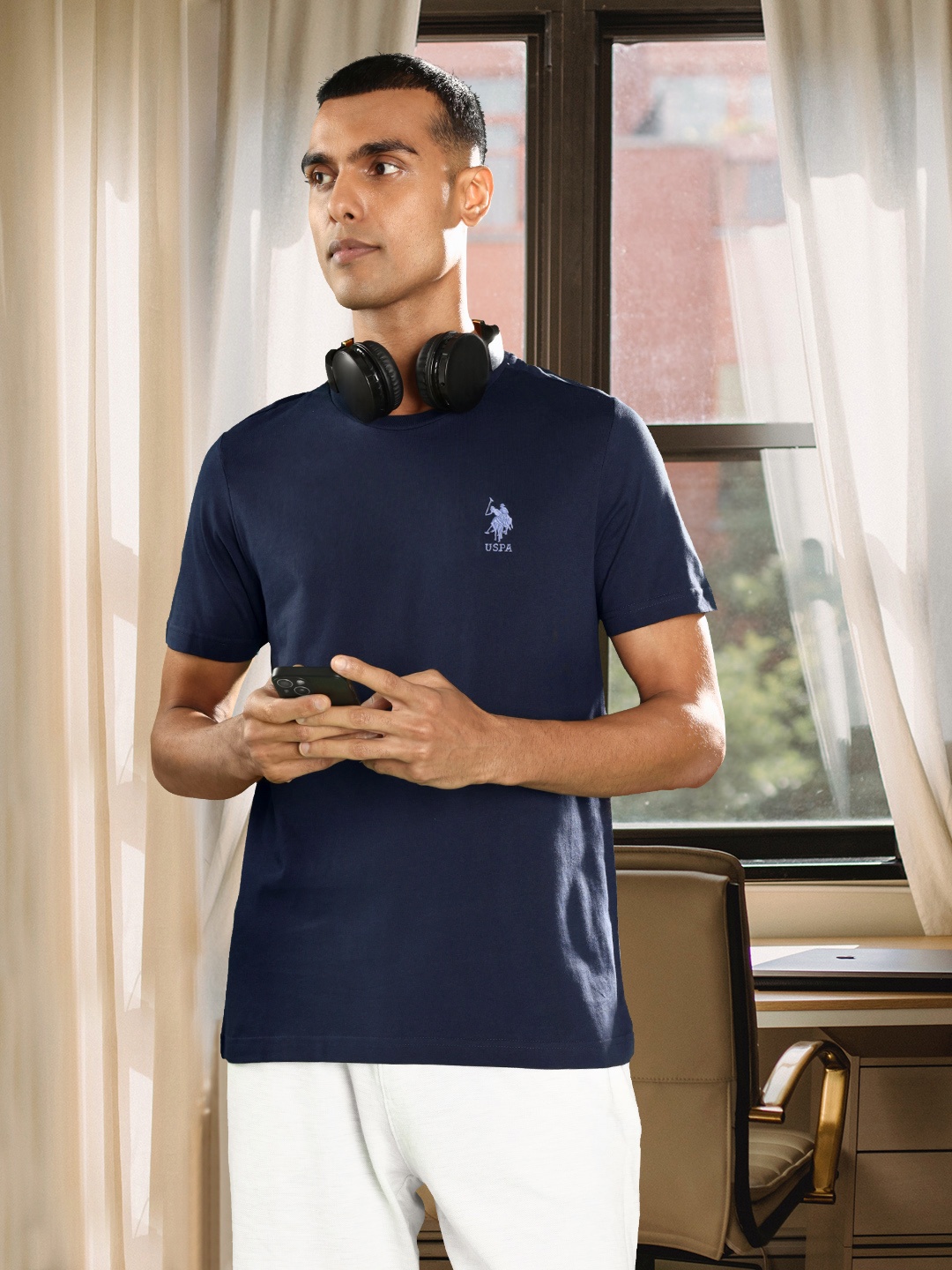 

U.S. Polo Assn. Men Pack Of 2 Navy Blue Brand Logo Embroidered Lounge T-shirts