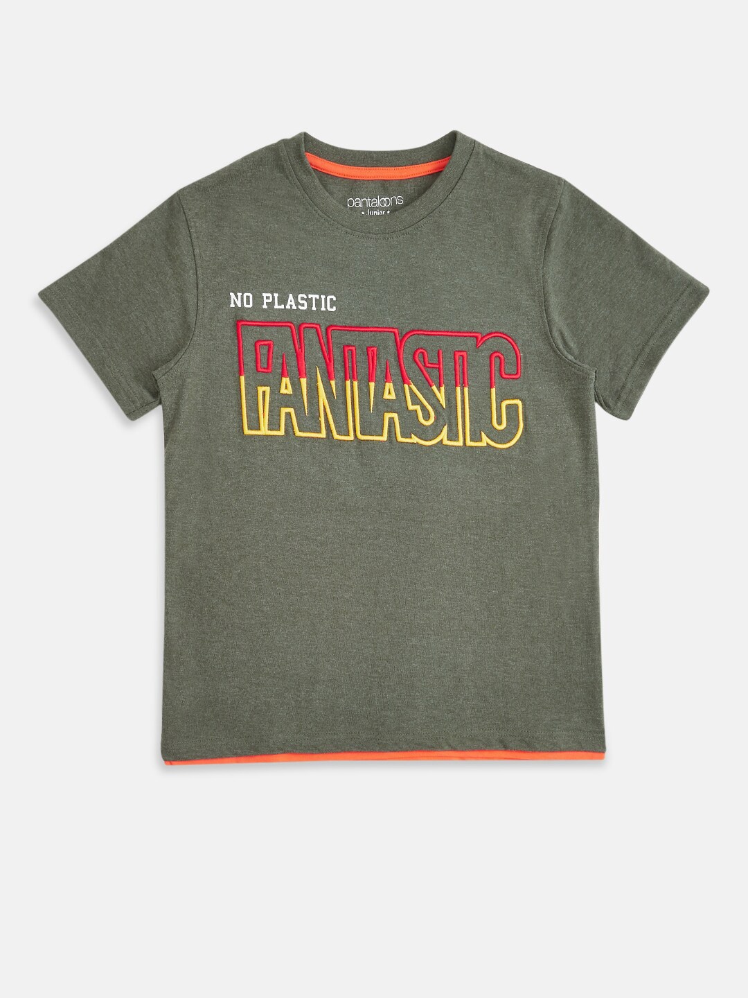 

Pantaloons Junior Boys Olive Green Printed Pure Cotton T-shirt
