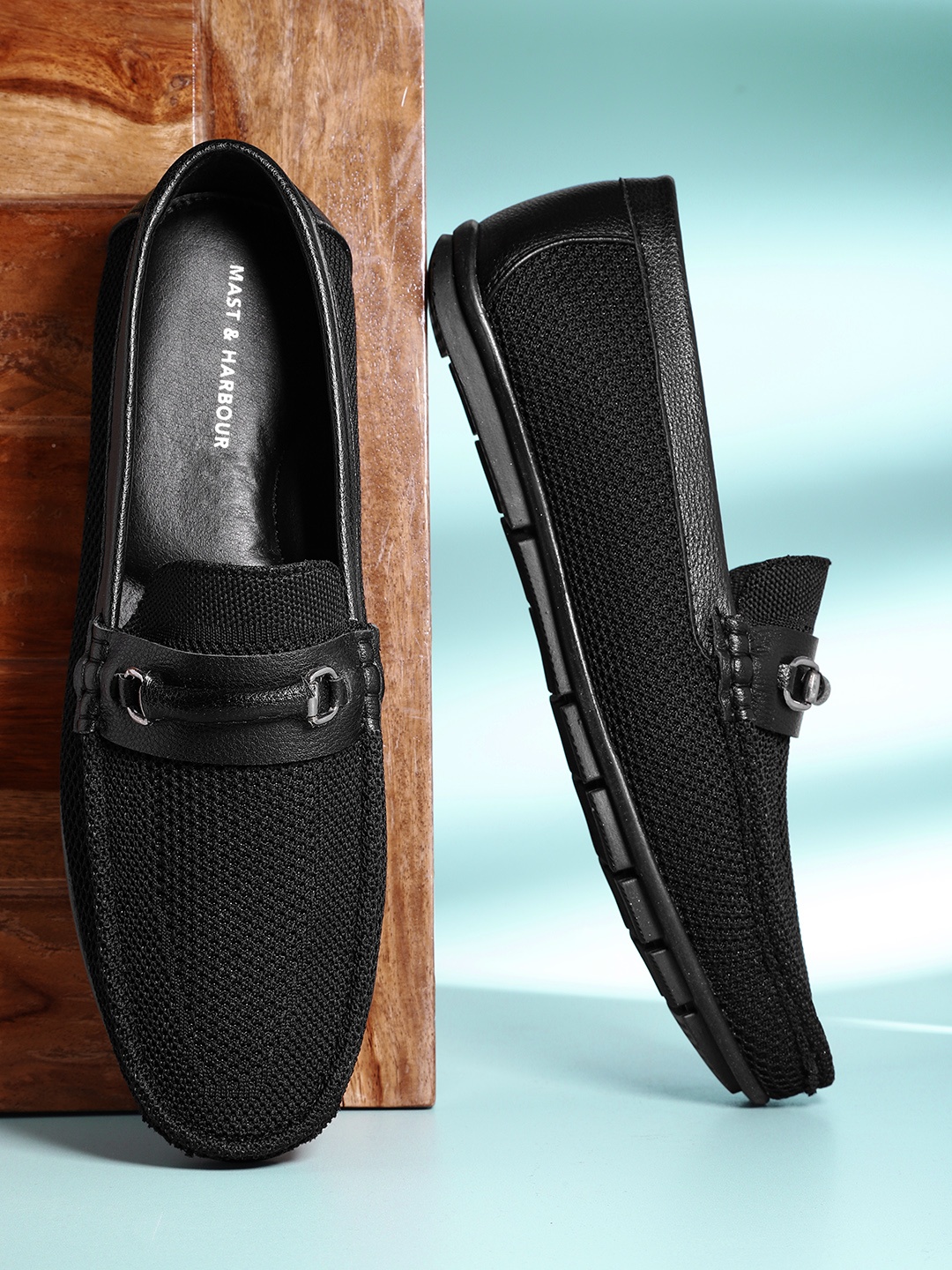 

Mast & Harbour Men Black Woven Design Horsebit Loafers