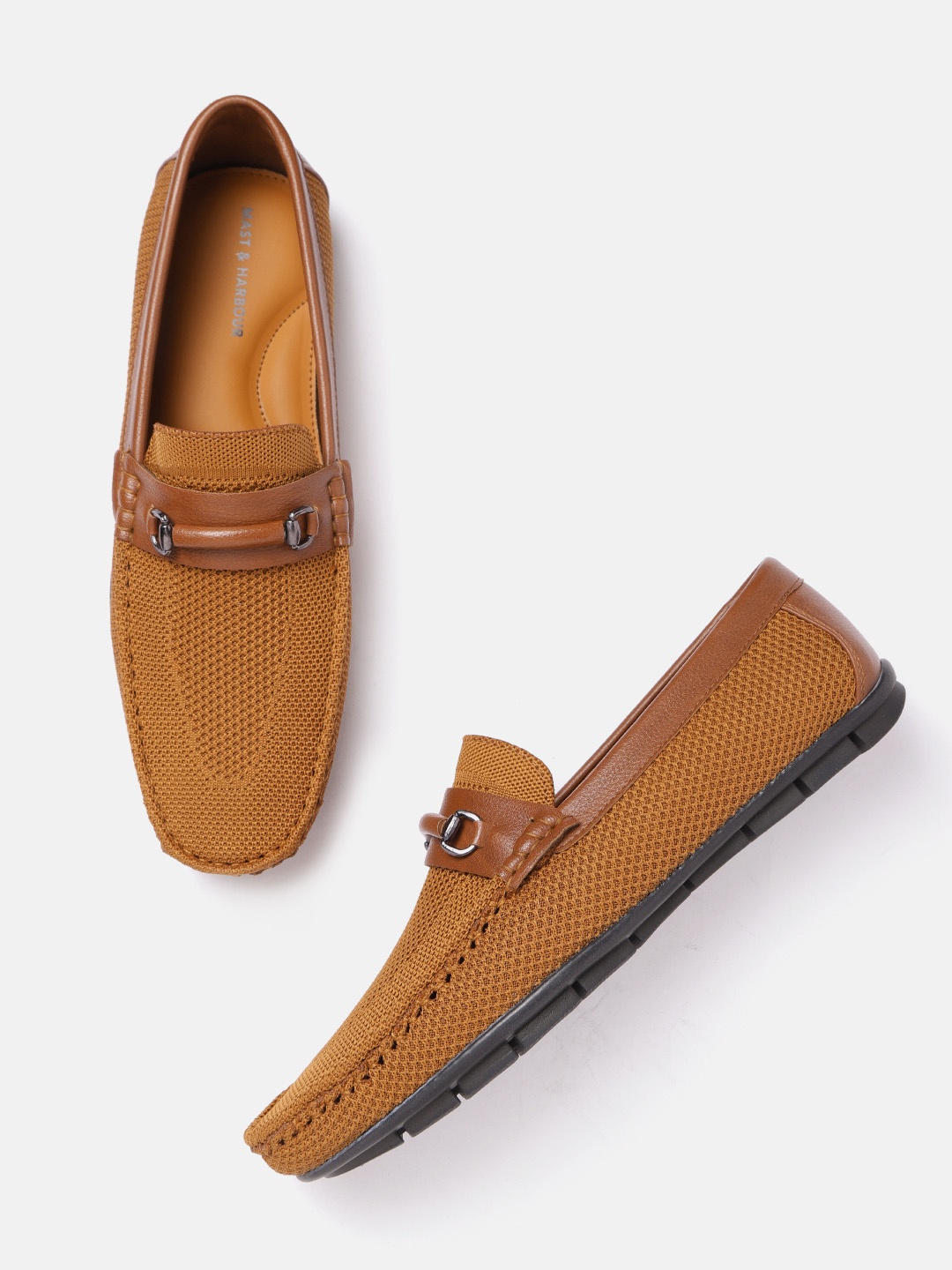 

Mast & Harbour Men Tan Brown Woven Design Horsebit Loafers