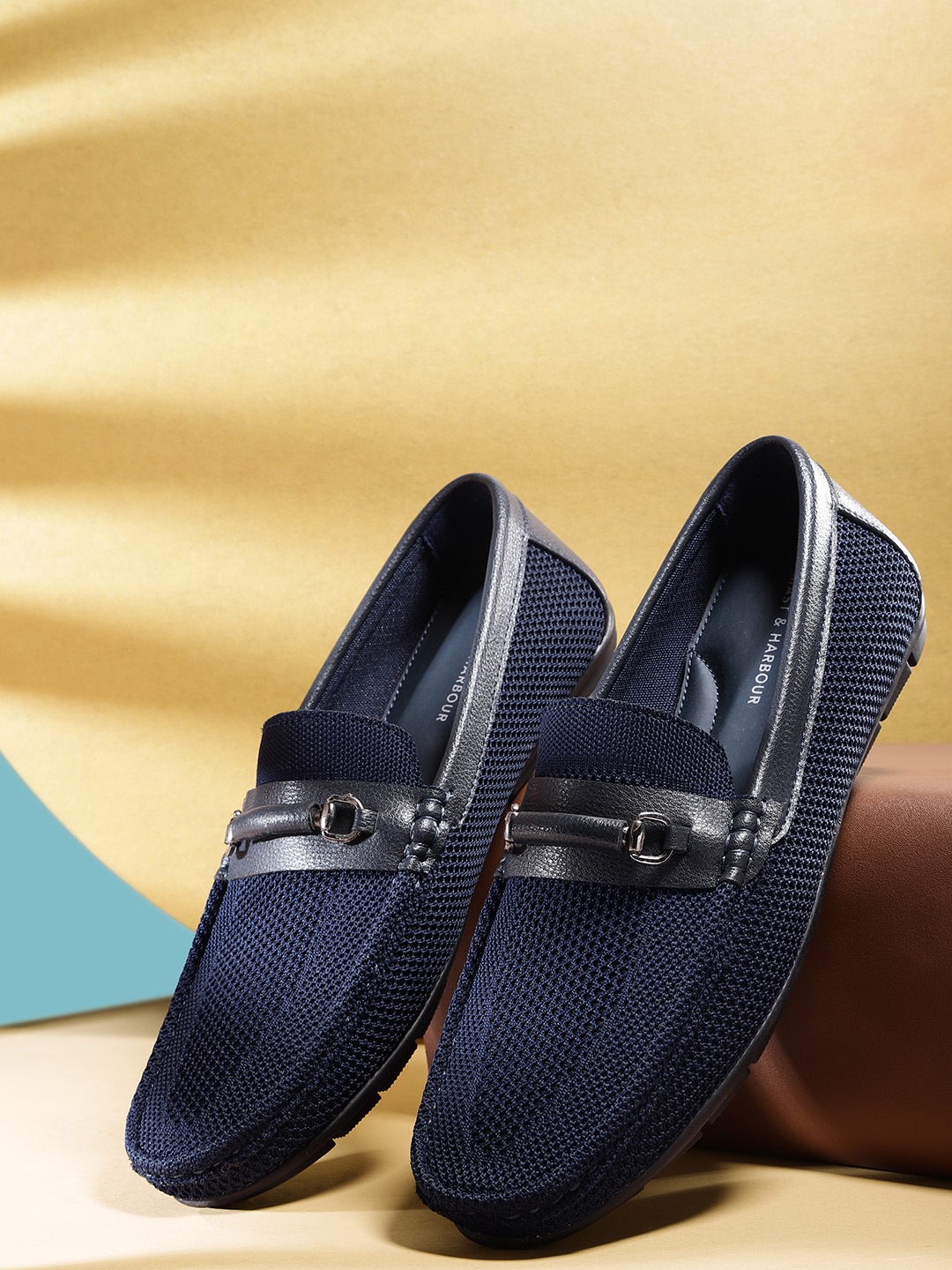 

Mast & Harbour Men Navy Blue Woven Design Horsebit Loafers