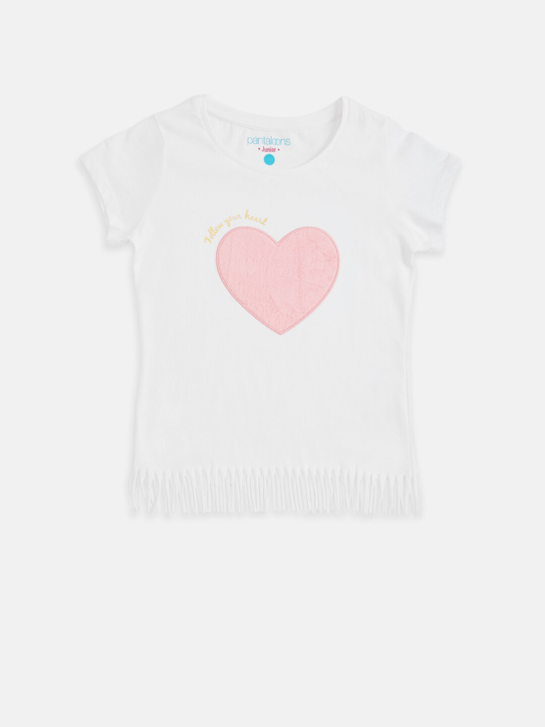 

Pantaloons Junior Girls White & Pink Applique T-shirt