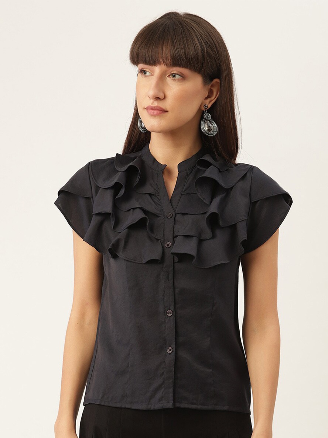 

ZOELLA Black Ruffles Shirt Style Top