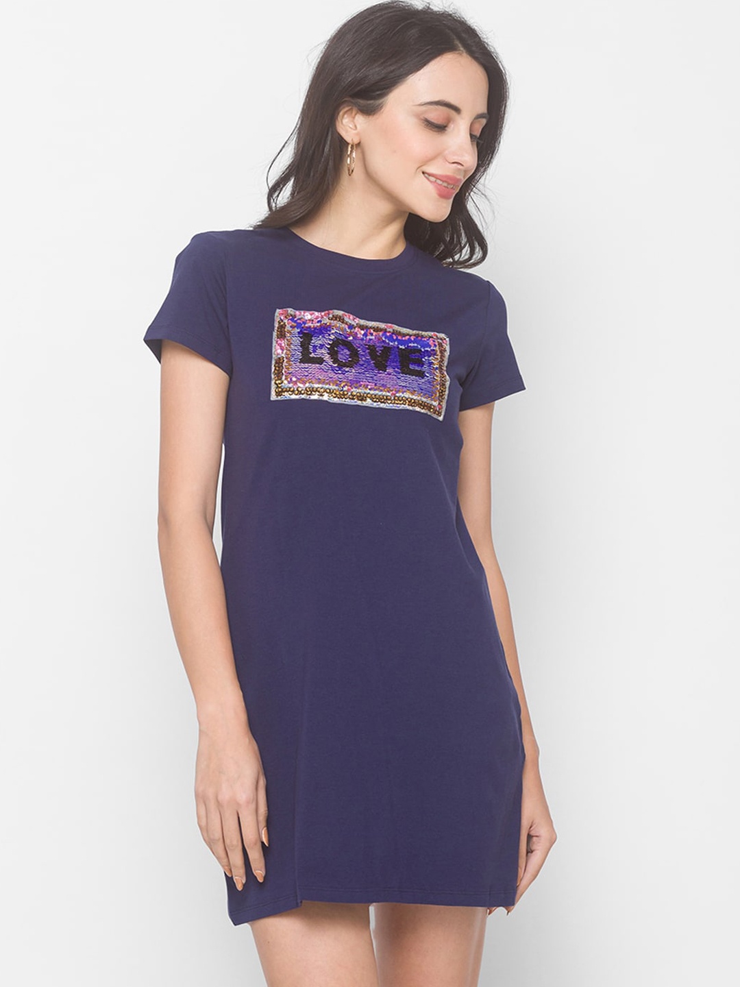 

Globus Blue T-shirt Dress with Sequin Detail