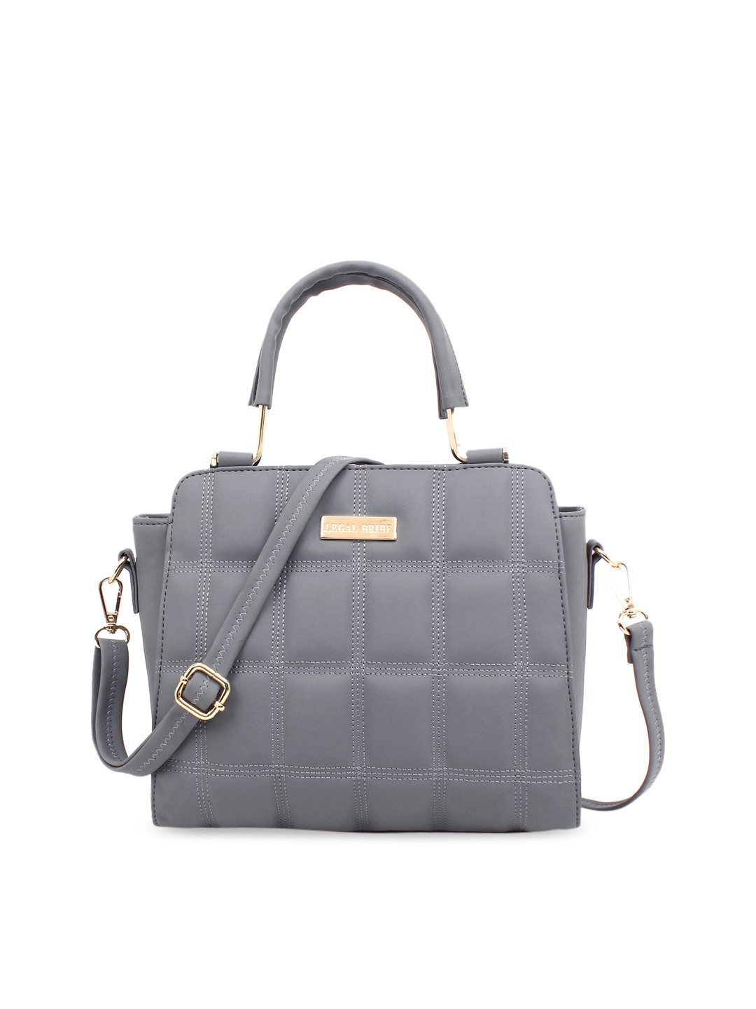 

LEGAL BRIBE Grey PU Structured Handheld Bag with Quilted