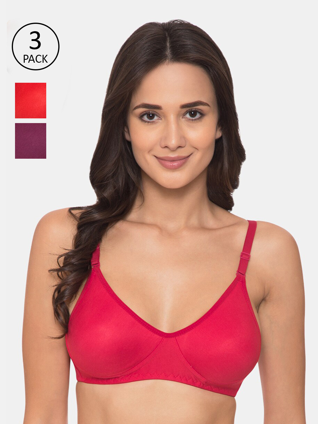 

KOMLI Pack Of 3 Pink & Purple T-shirt Bra