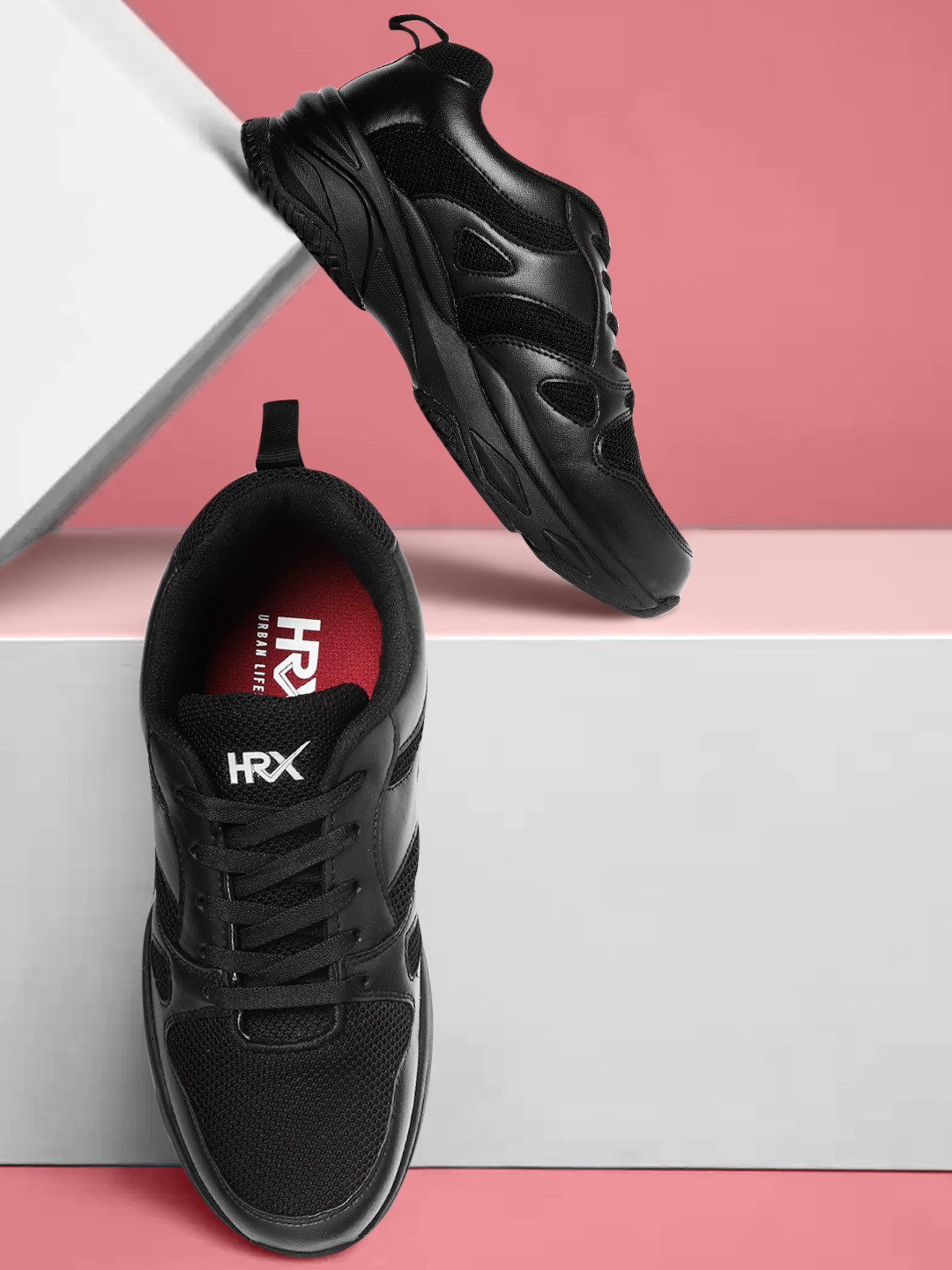 

HRX by Hrithik Roshan Men Black Woven Design Chunky Sneakers