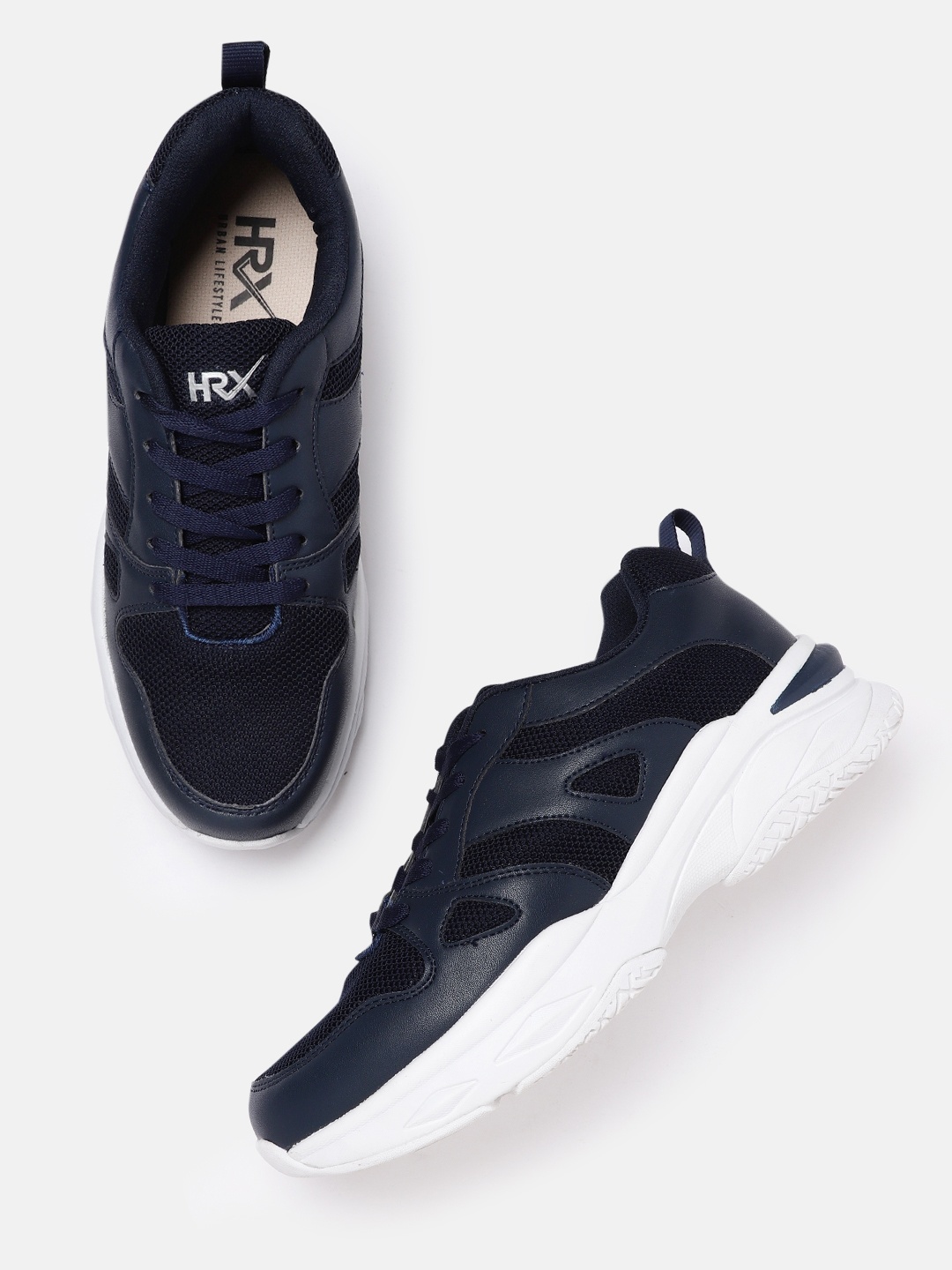 

HRX by Hrithik Roshan Men Navy Blue Woven Design Chunky Sneakers
