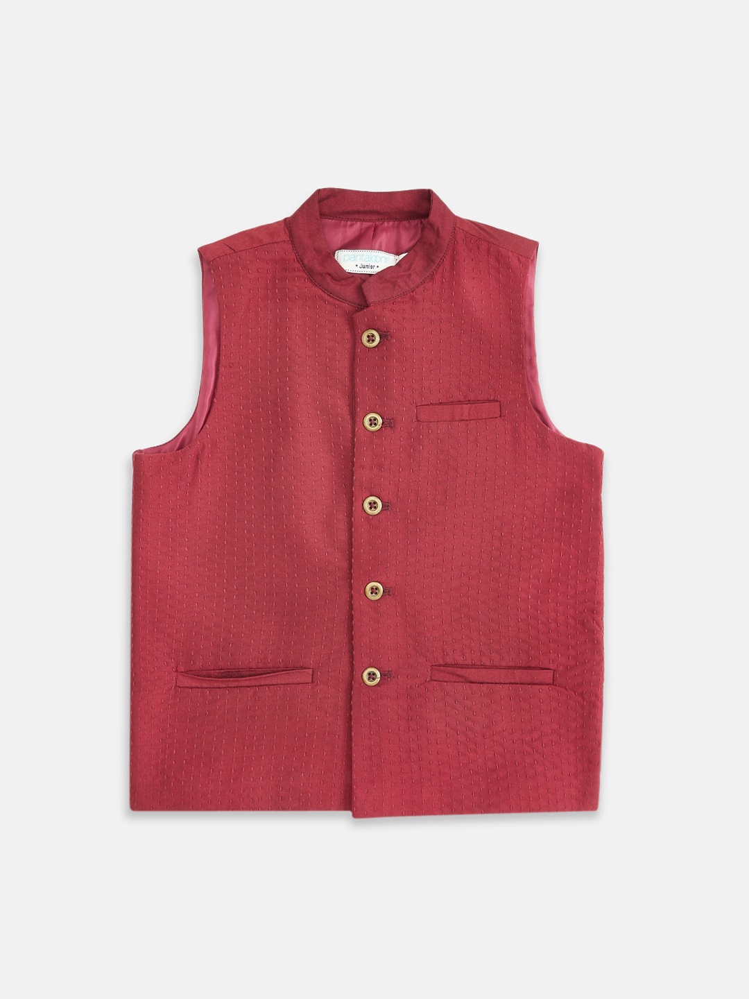 

indus route by Pantaloons Boys Maroon Woven Design Waist Coat