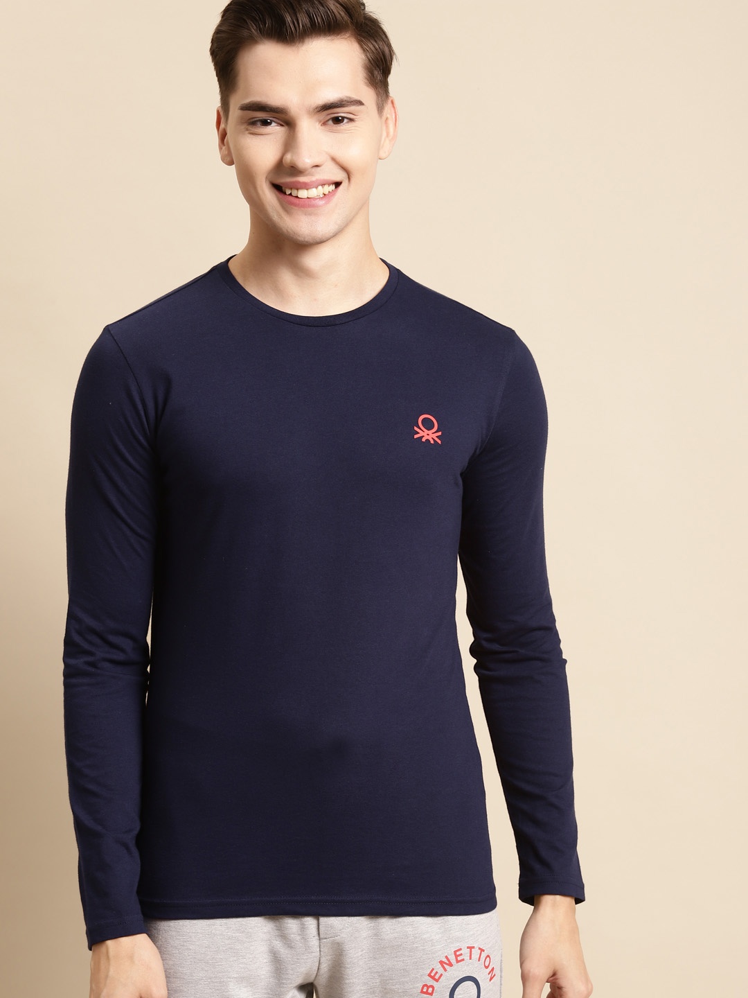 United Colors of Benetton Men Navy Blue Solid T-shirt