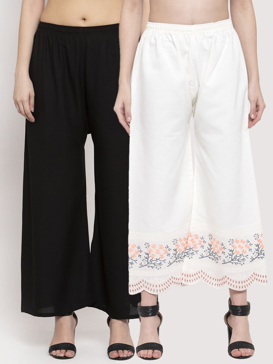 

Miaz Lifestyle Women Pack of 2 Black & Off-White Solid Wide Leg Palazzos