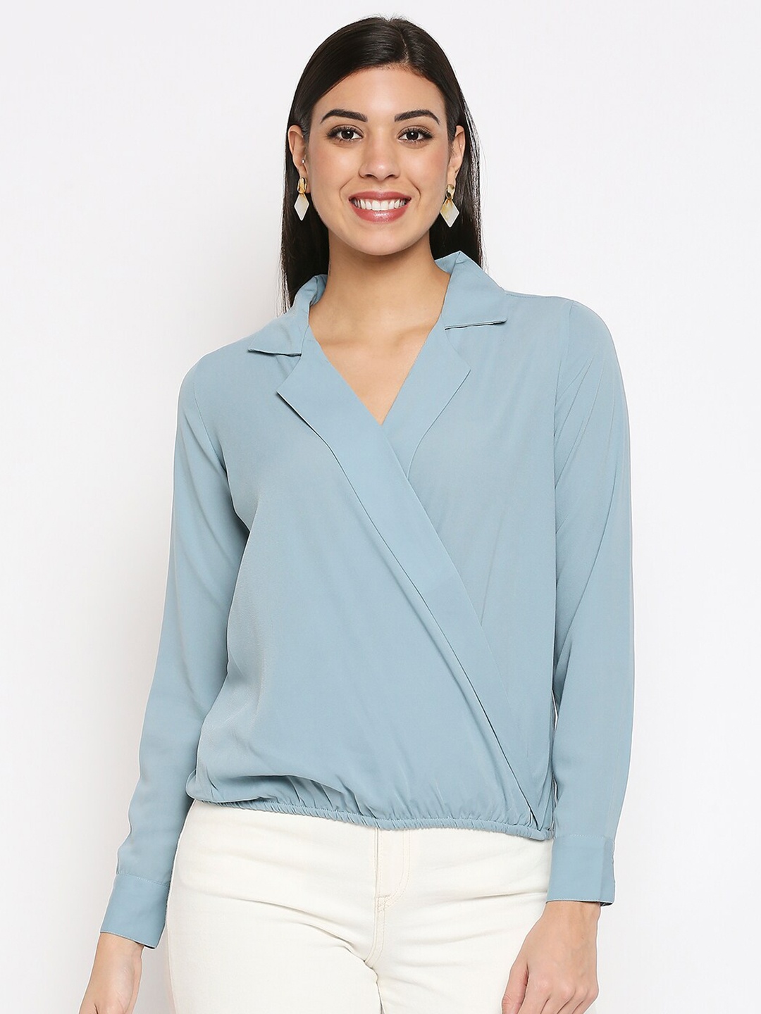 

20Dresses Blue Crepe Wrap Top