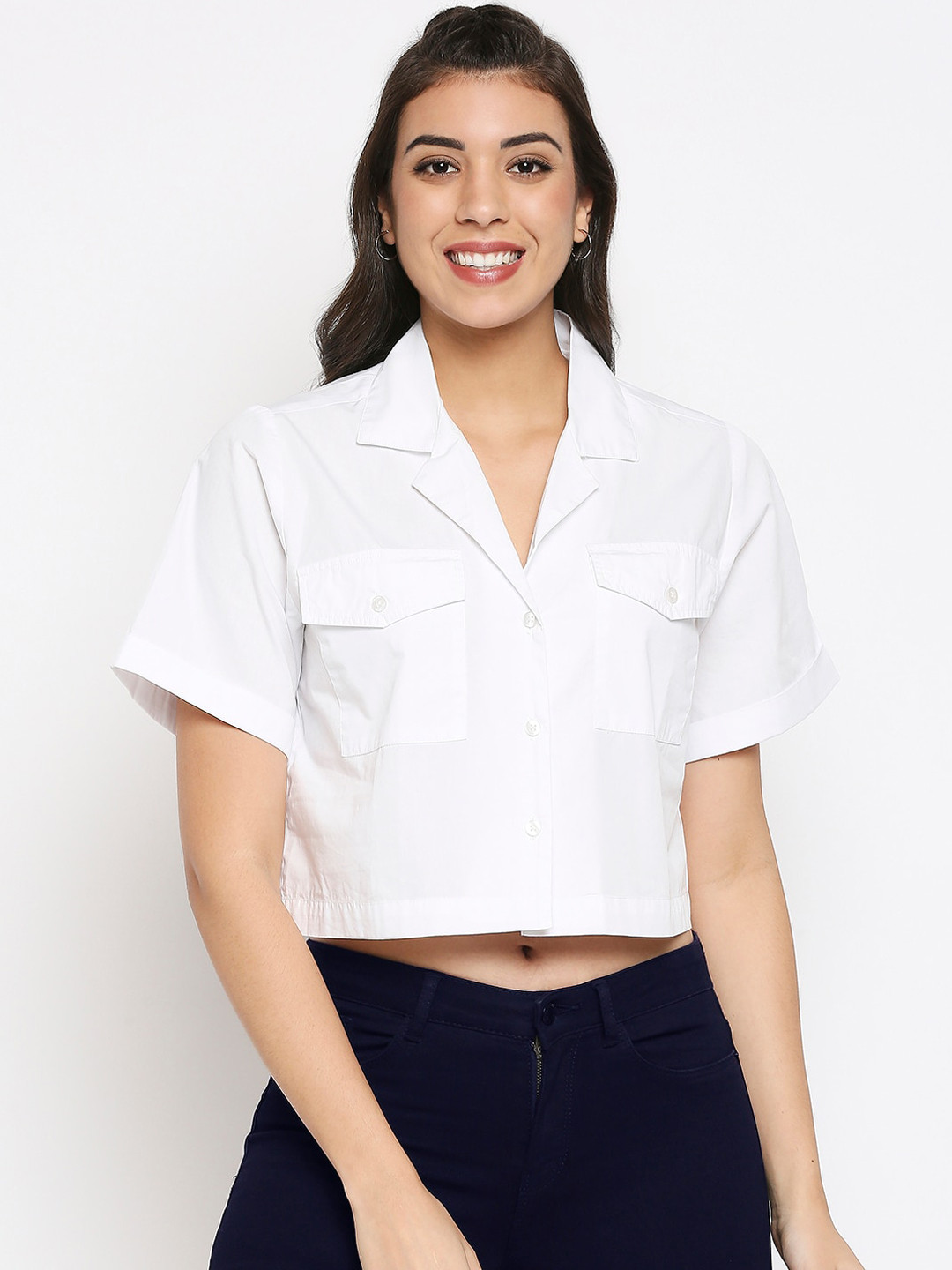 

20Dresses Women White Boxy Opaque Cotton Casual Shirt