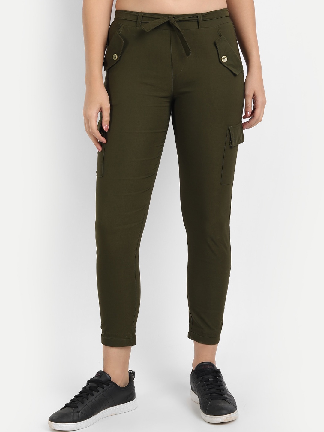 

BROADSTAR Women Olive Green Skinny Fit High-Rise Joggers Trousers