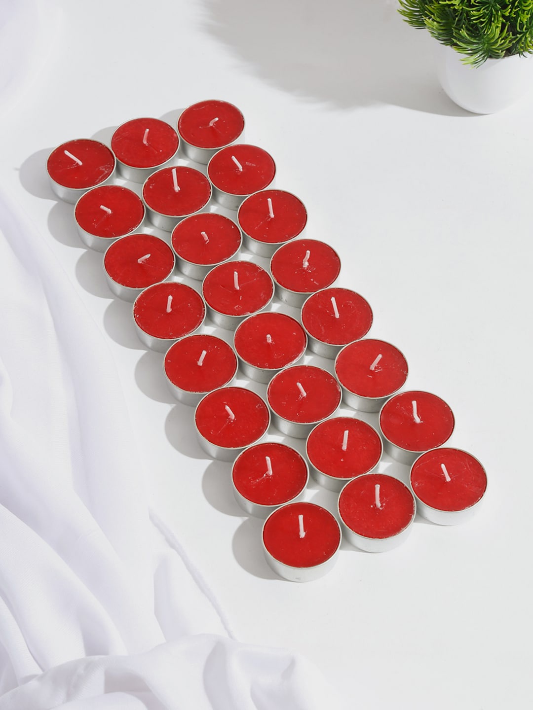 

Fabindia Set Of 24 Red & Silver-Toned Wax Candles