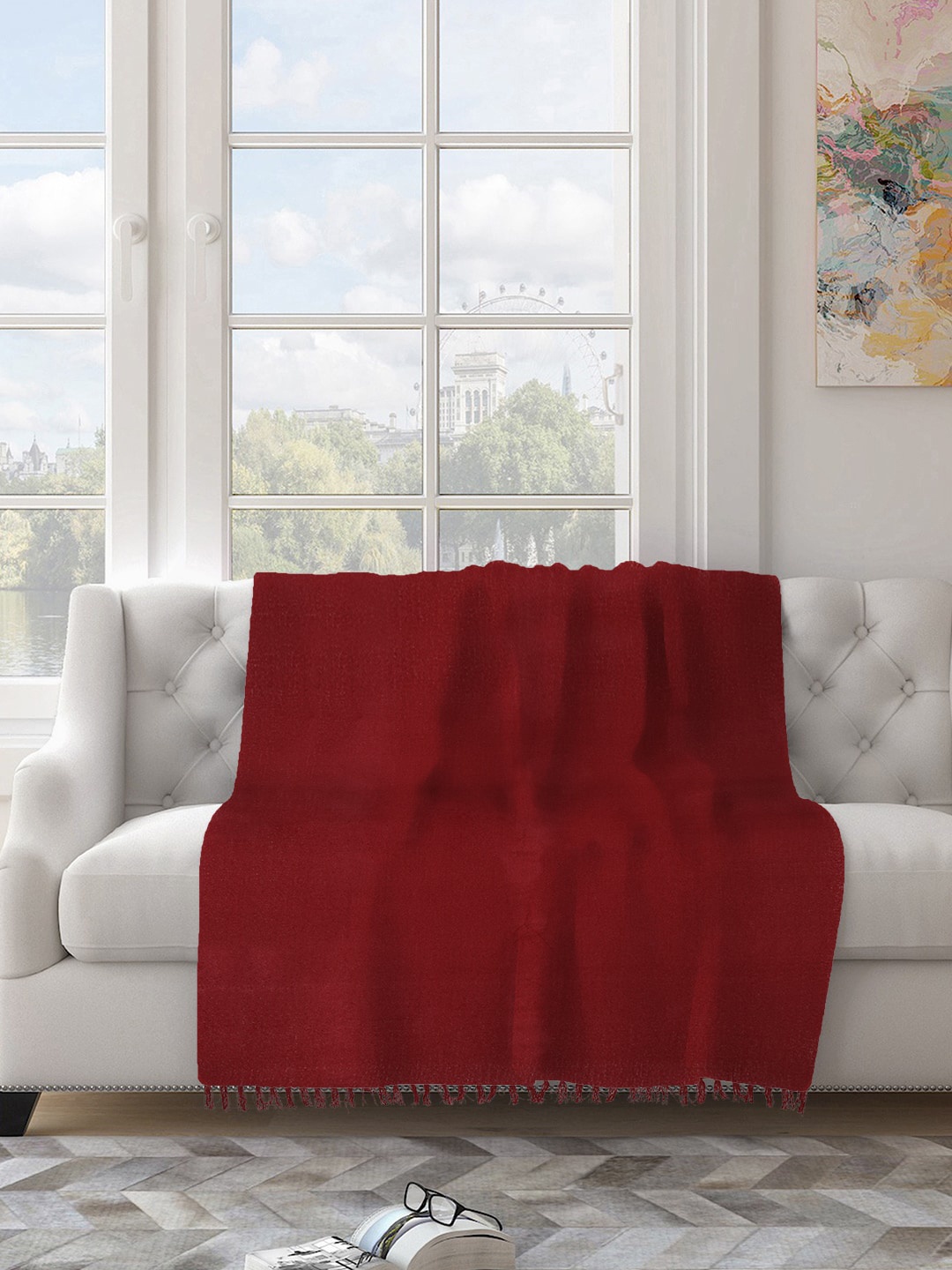 

Fabindia Maroon Solid Sofa Throw