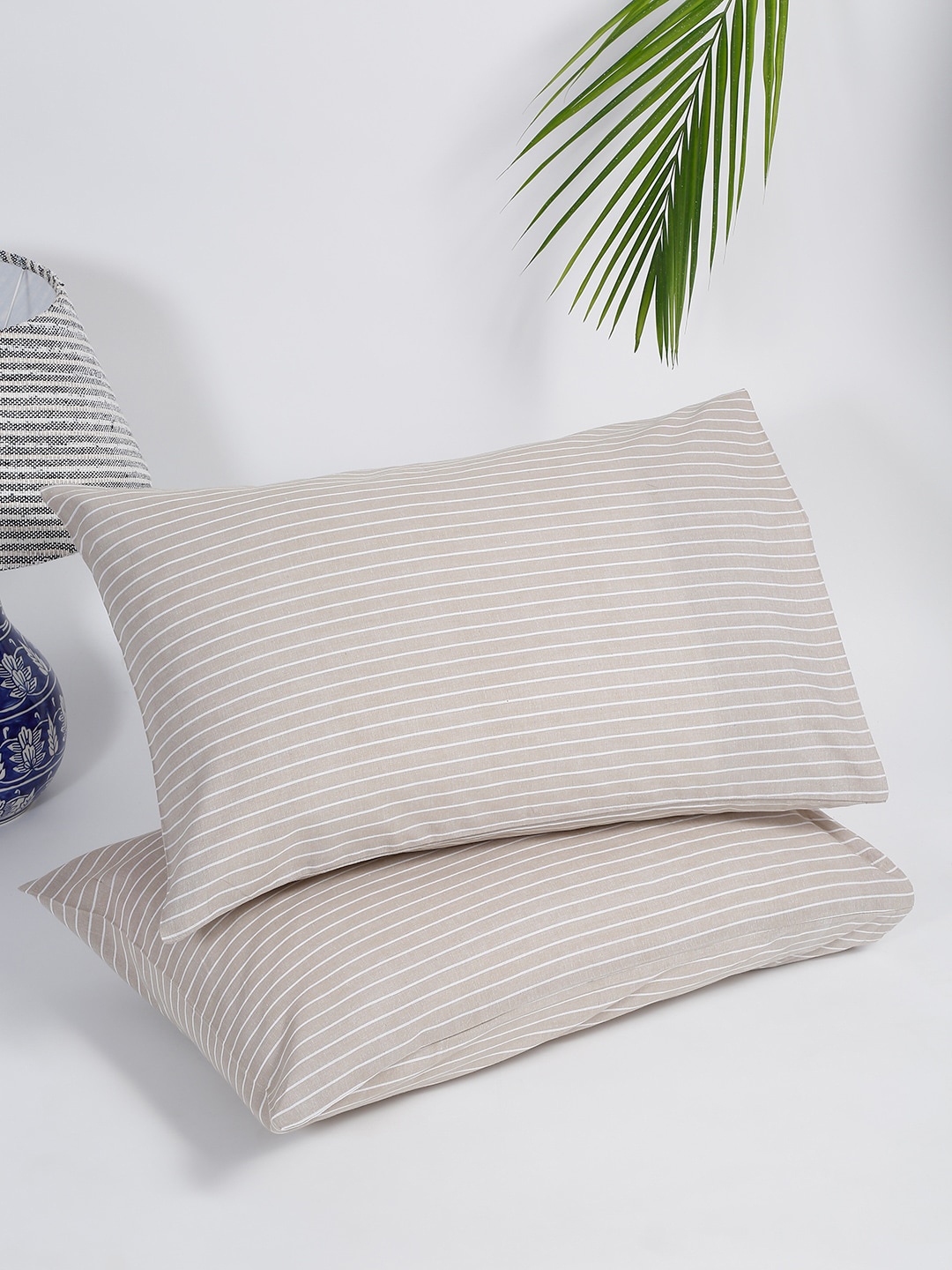 

Fabindia Grey & White Striped Woven Cotton Pillow Cover