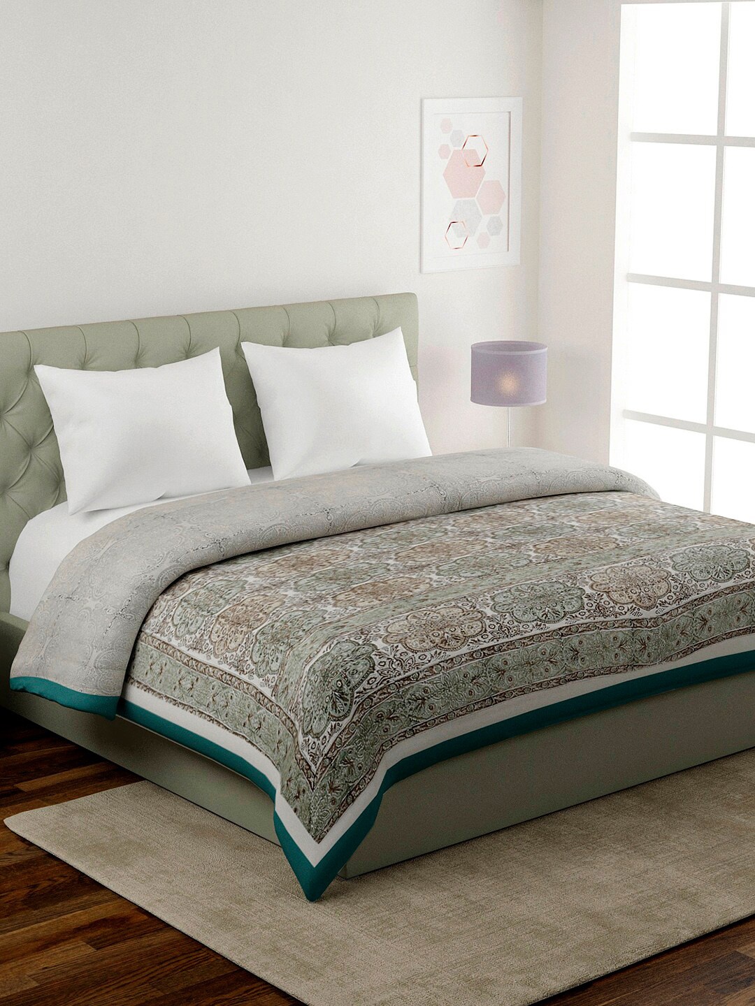 

Fabindia Teal & Green Floral Summer 400 GSM Double Bed Quilt