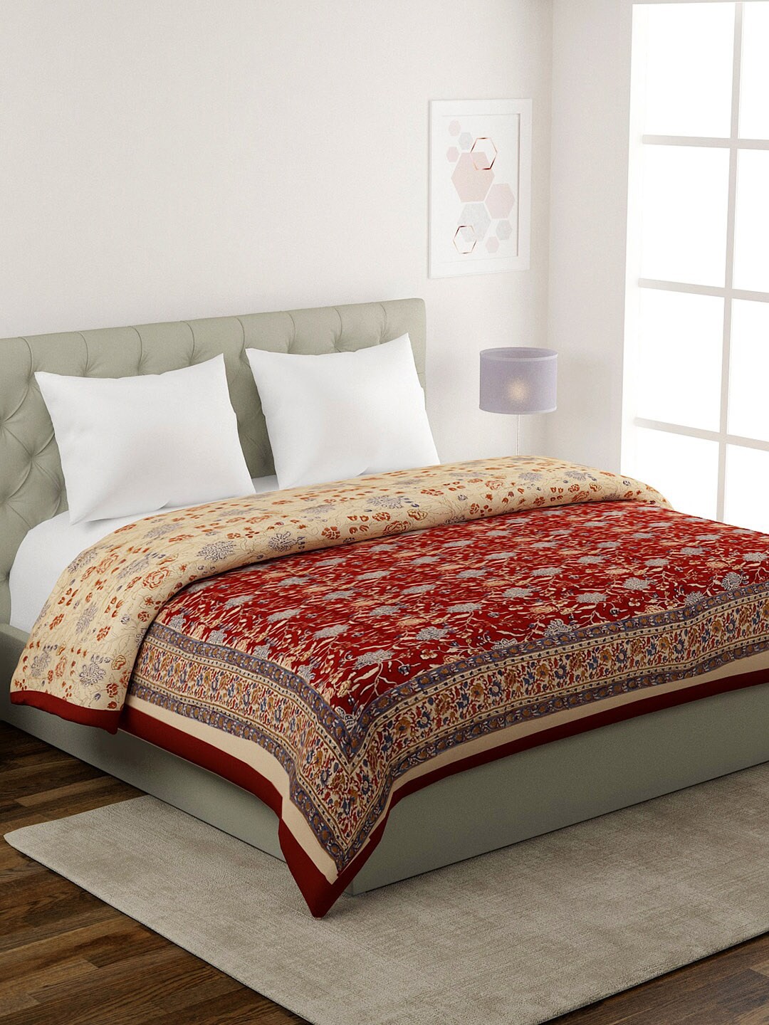 

Fabindia Red & Blue Ethnic Motifs Mild Winter 400 GSM Double Bed Quilt