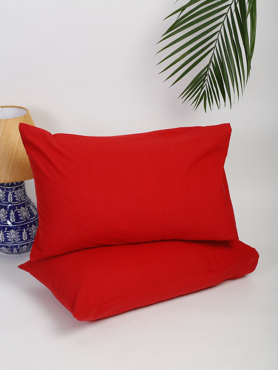 

Fabindia Set Of 2 Red Solid Cotton Woven Pillow Covers