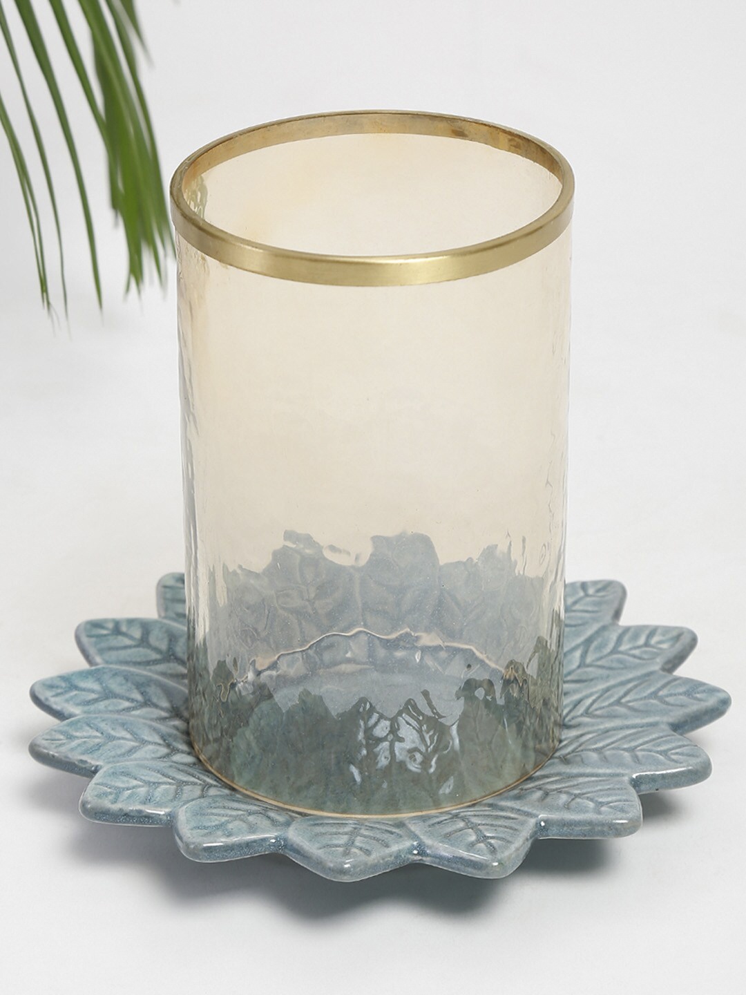 

Fabindia Teal & Transparent Pillar Candle Holder