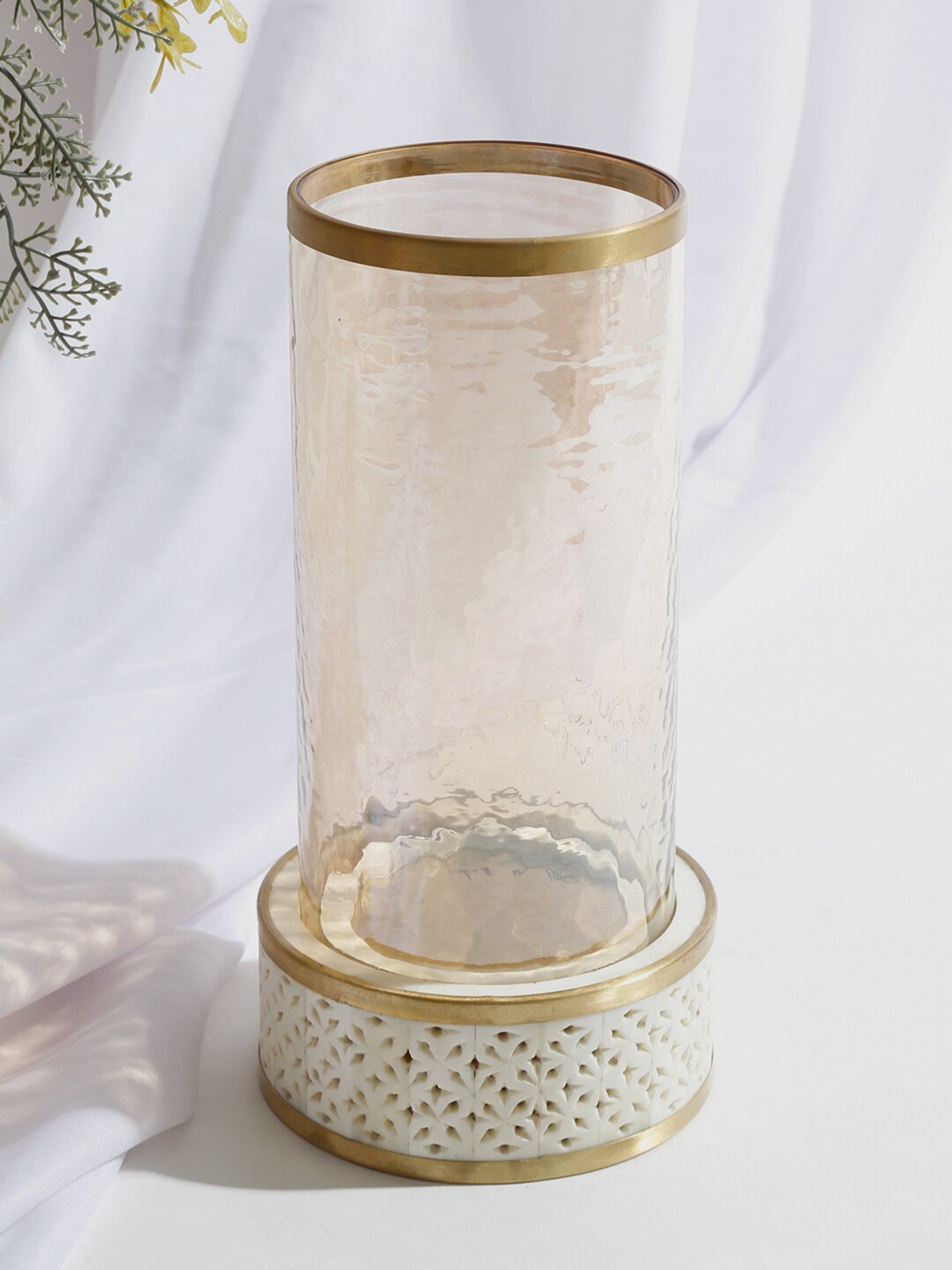 

Fabindia White & Gold-Toned Cut Work Candle Holder