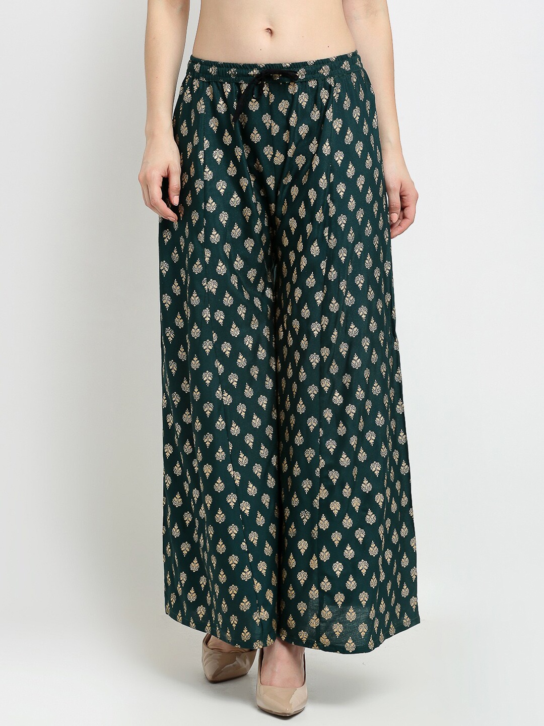 

GRACIT Women Green & Gold-Toned Printed Wide Leg Palazzo