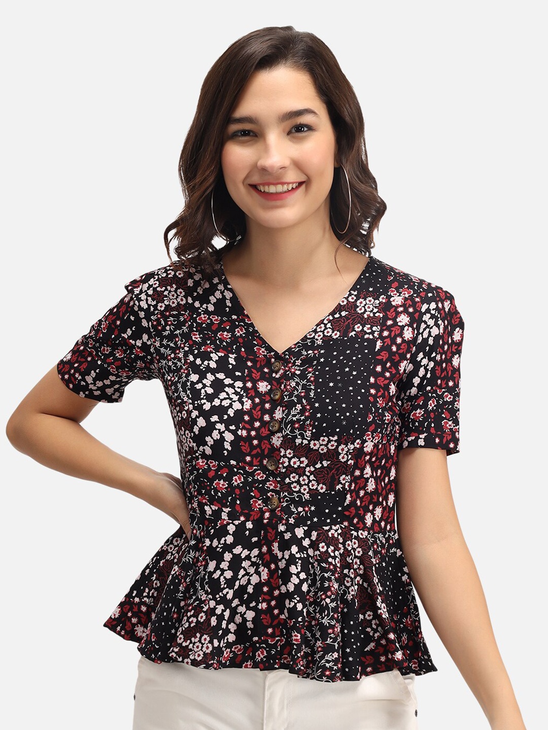 

Trend Arrest Black Animal Peplum Top