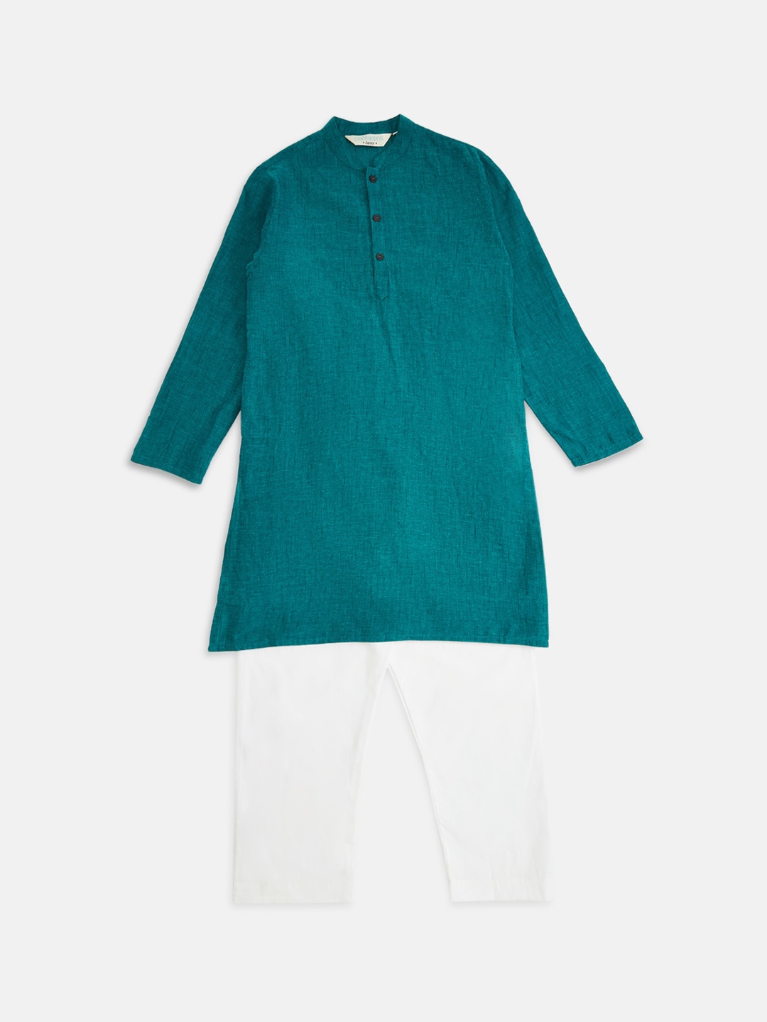 

indus route by Pantaloons Boys Teal Regular Pure Cotton Kurta with Pyjamas