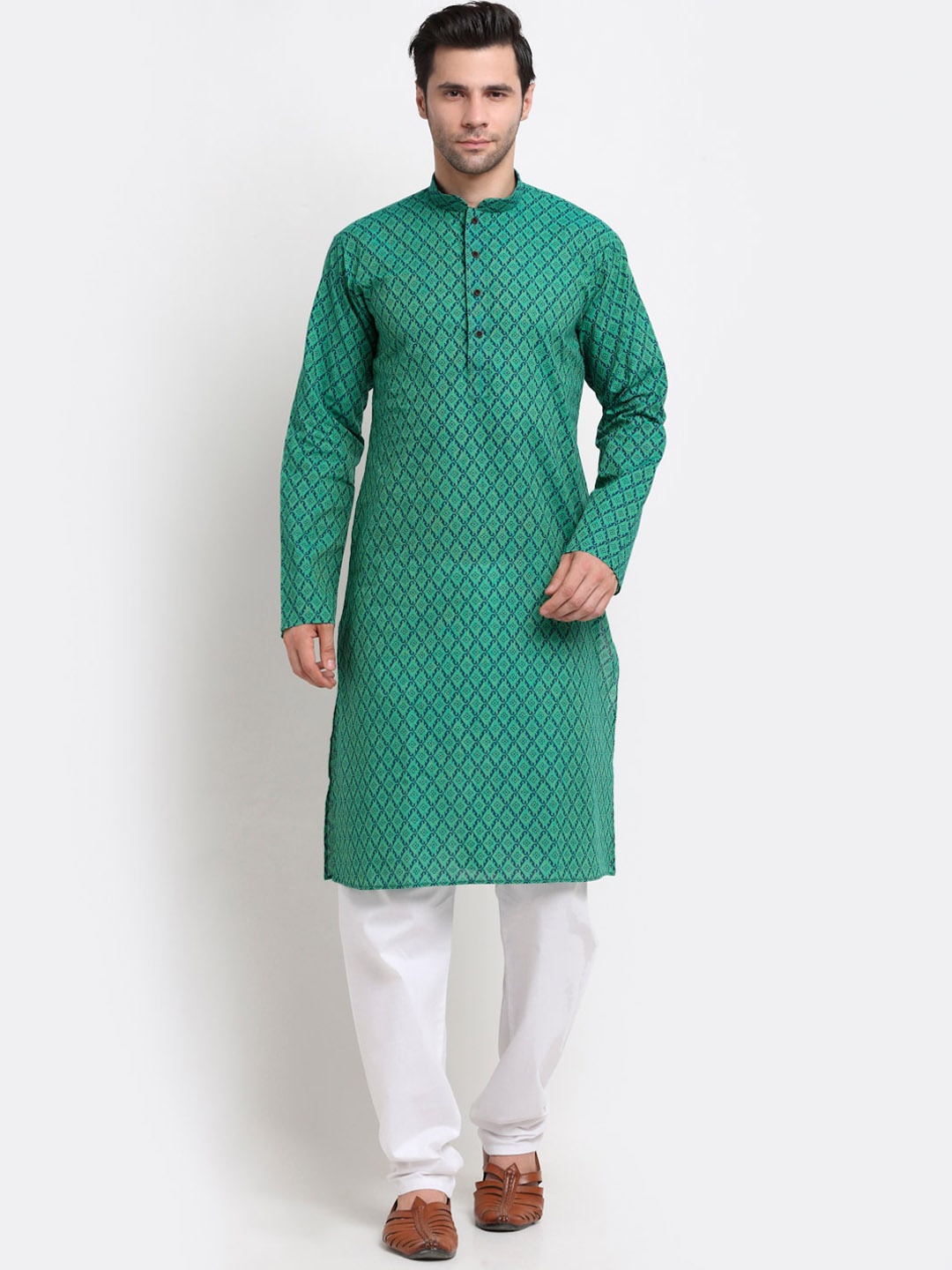 

KRAFT INDIA Men Green Printed Regular Pure Cotton Kurta with Pyjamas
