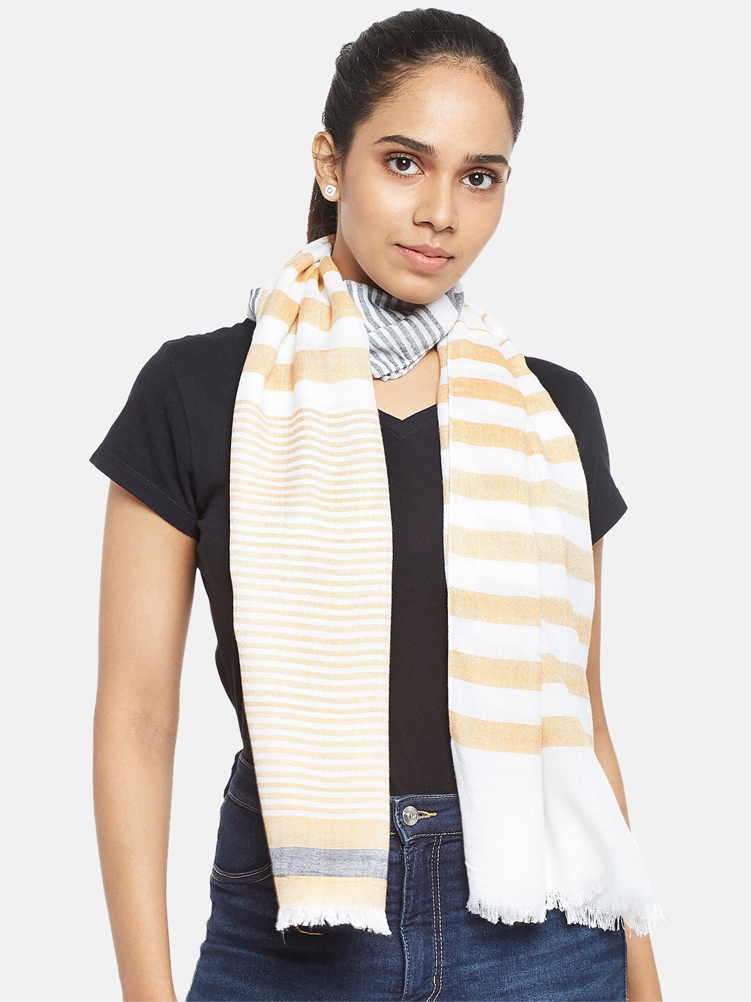 

Honey by Pantaloons Women Mustard & White Striped Scarf