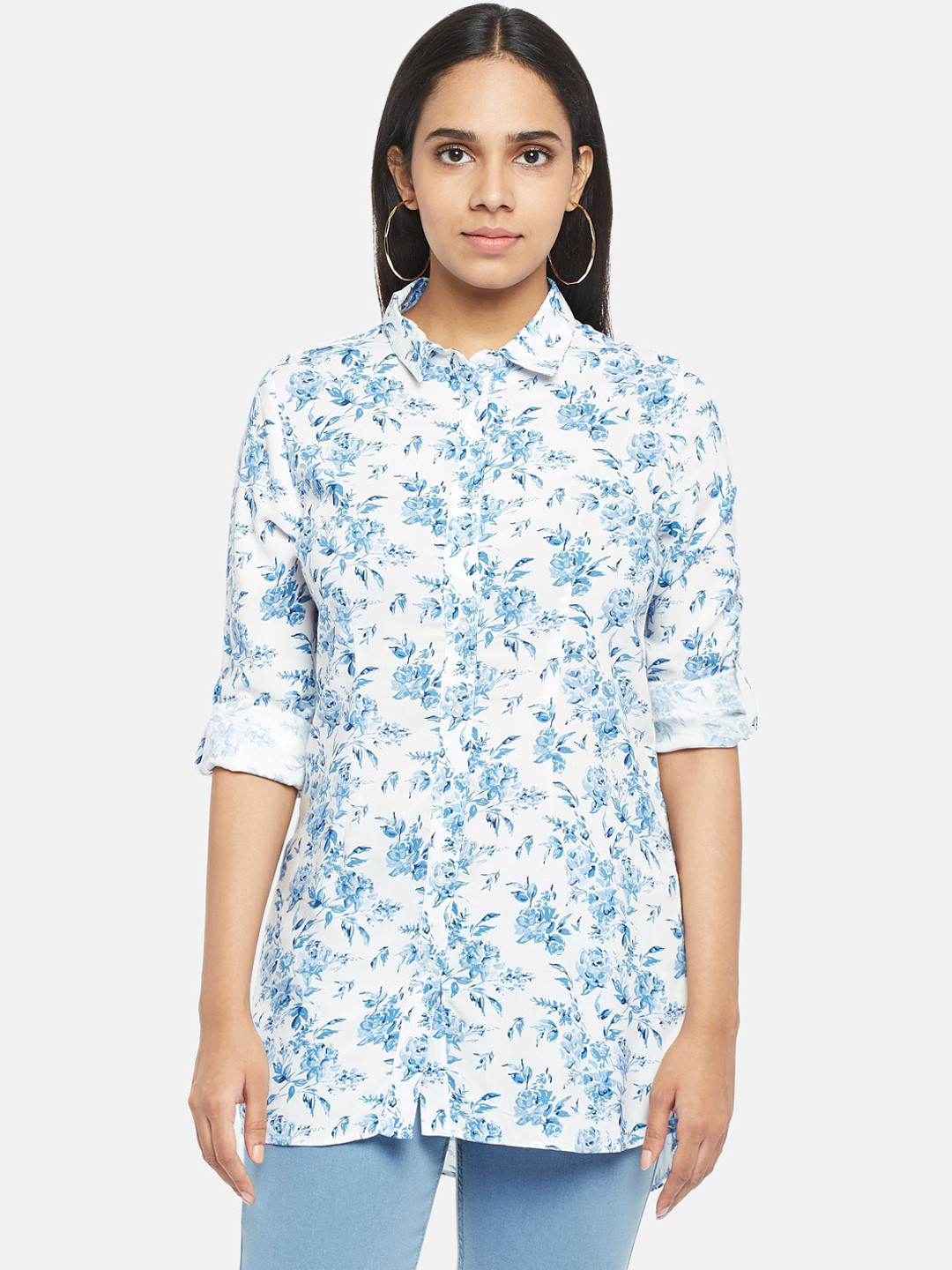 

Honey by Pantaloons Women Blue & White Floral Opaque Printed Casual Shirt