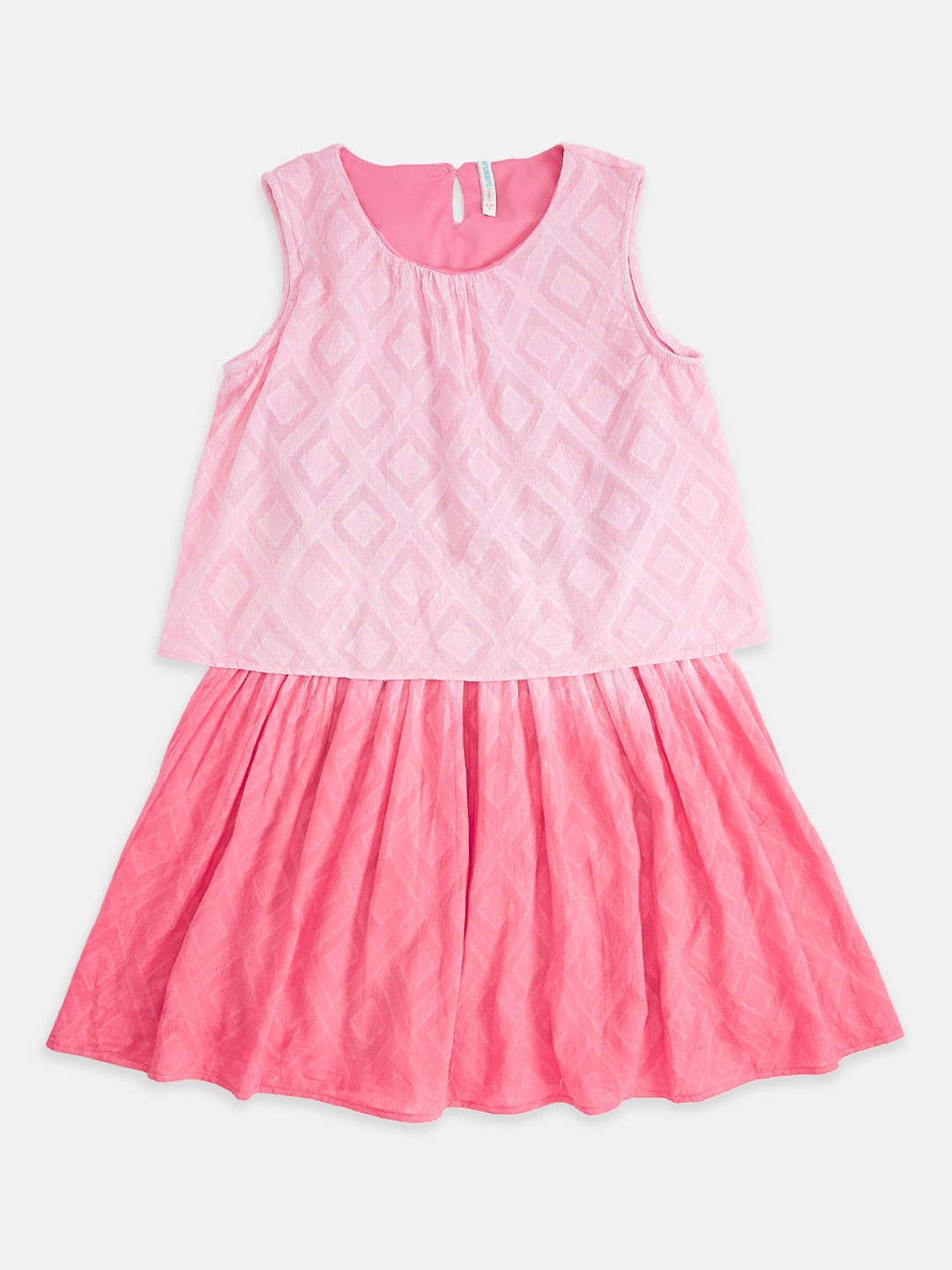 

Pantaloons Junior Coral Self-Design Dress With Top & Skirt