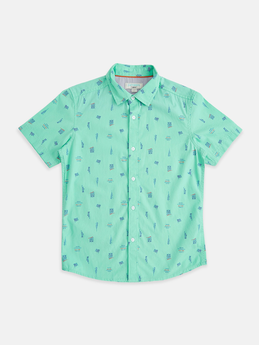 

Pantaloons Junior Boys Lime Green Opaque Printed Pure Cotton Casual Shirt
