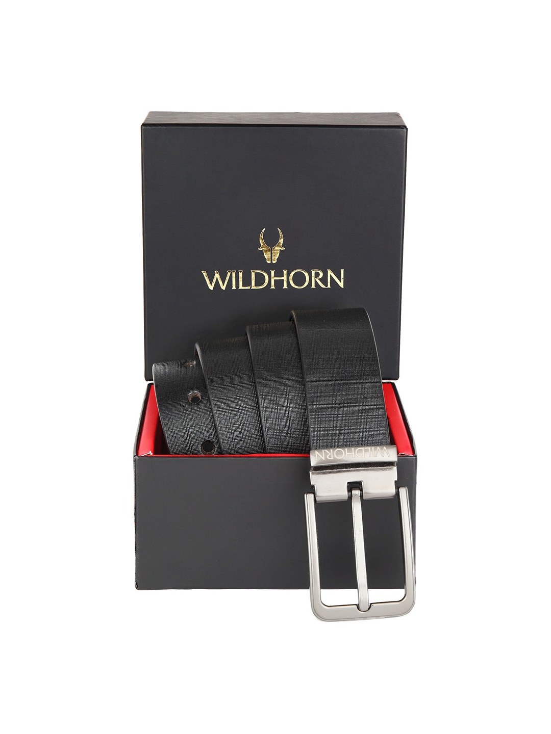 

WildHorn Men Black Textured Leather Belt