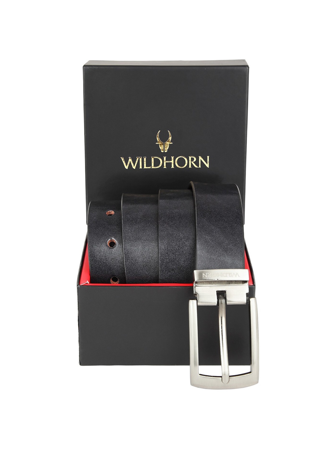 

WildHorn Men Black Textured Leather Formal Belt