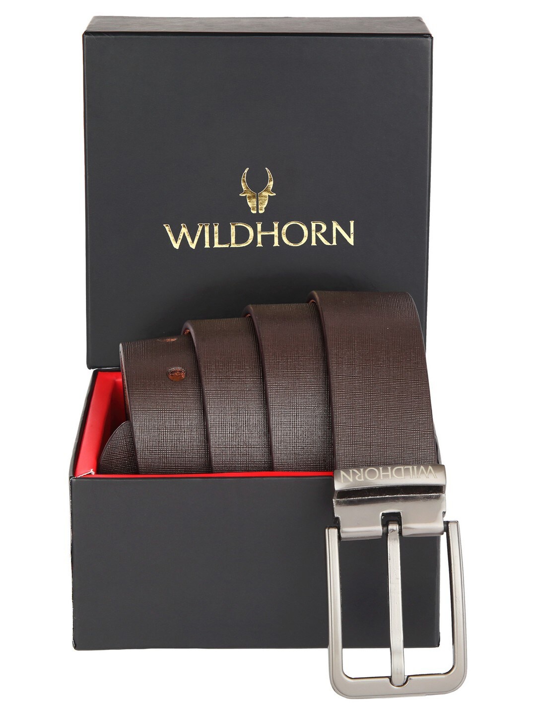 

WildHorn Men Brown Textured Leather Formal Belt