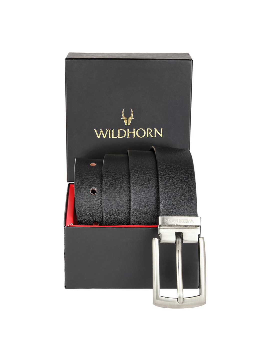 WildHorn Men Black Textured Leather Formal Belt