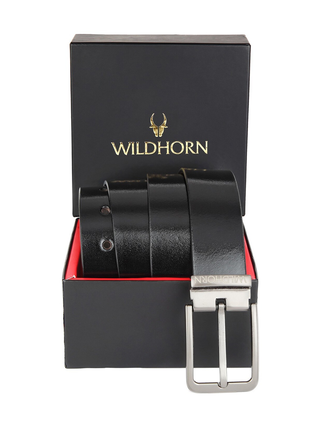 

WildHorn Men Black Leather Formal Belt