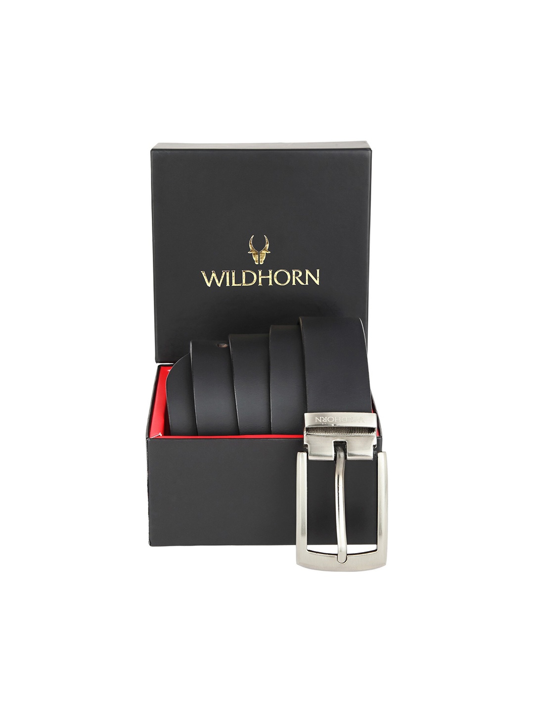 

WildHorn Men Black Textured Leather Formal Belt