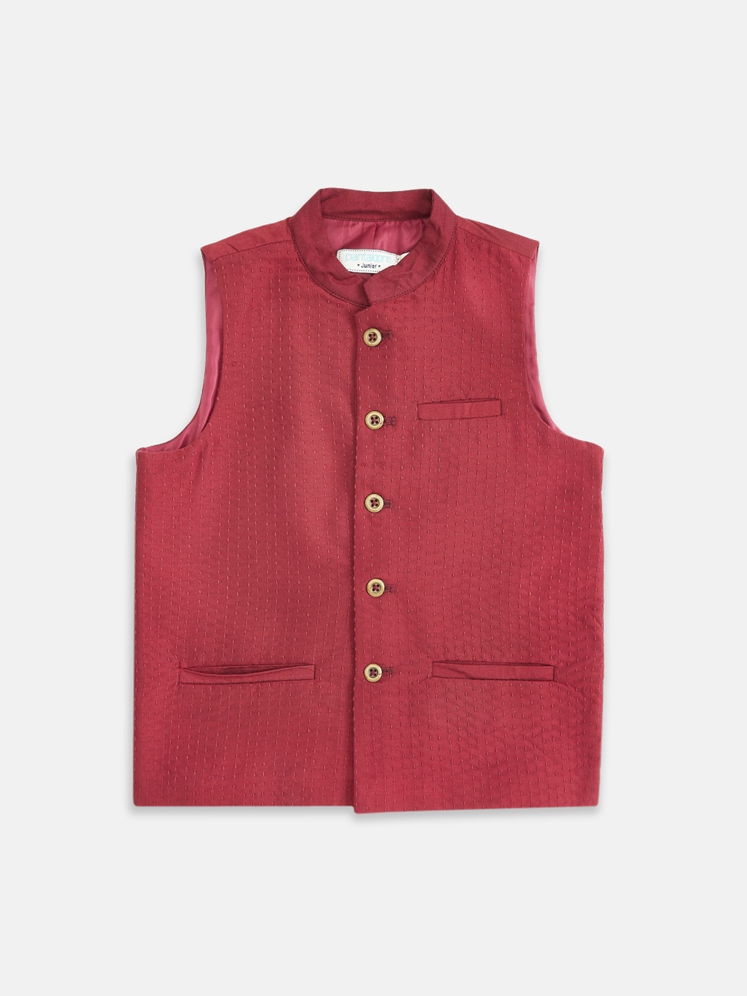 

indus route by Pantaloons Boys Maroon Solid With Stitch Worked Waistcoat