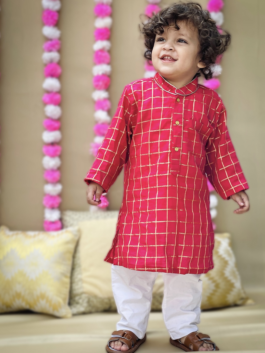 

YK Boys Pink Regular Pure Cotton Kurta with Pyjamas