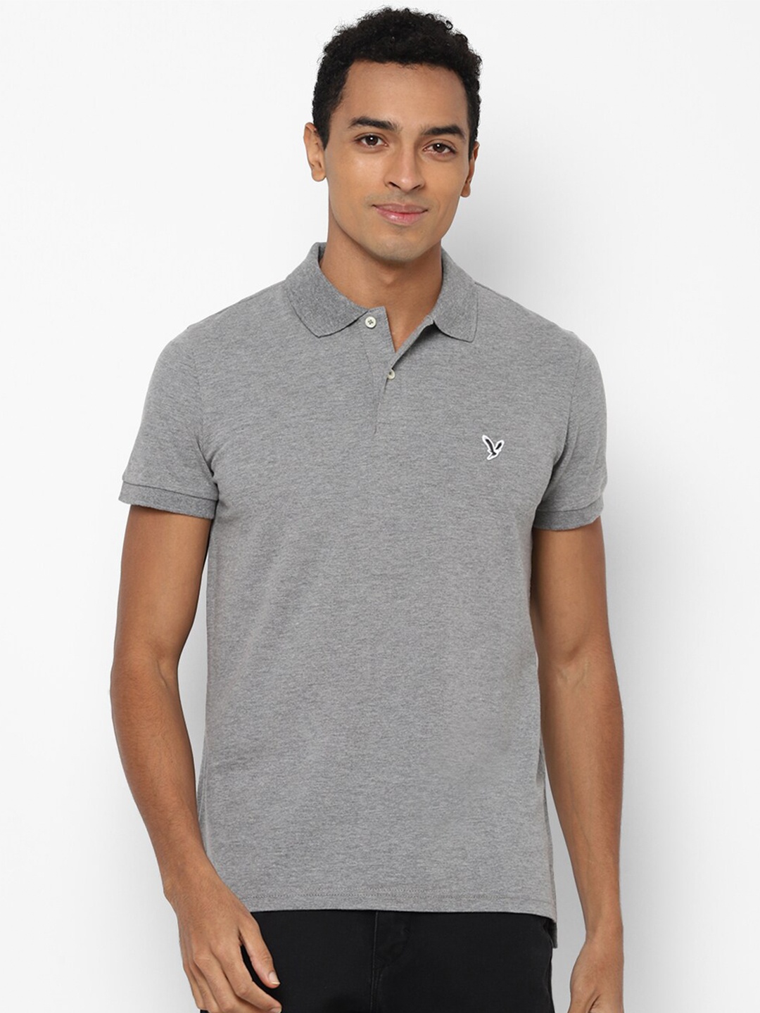 

AMERICAN EAGLE OUTFITTERS Men Grey Polo Collar Slim Fit T-shirt