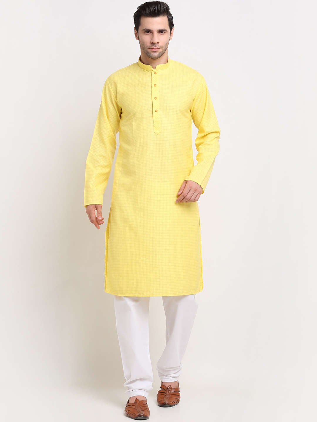 

KRAFT INDIA Men Yellow Printed Regular Pure Cotton Kurta with Pyjamas