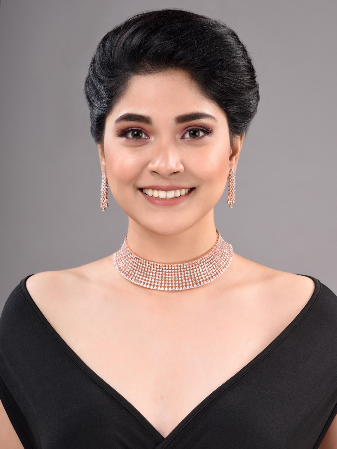 

Saraf RS Jewellery Rose Gold-Plated White AD-Studded Handcrafted Jewellery Set