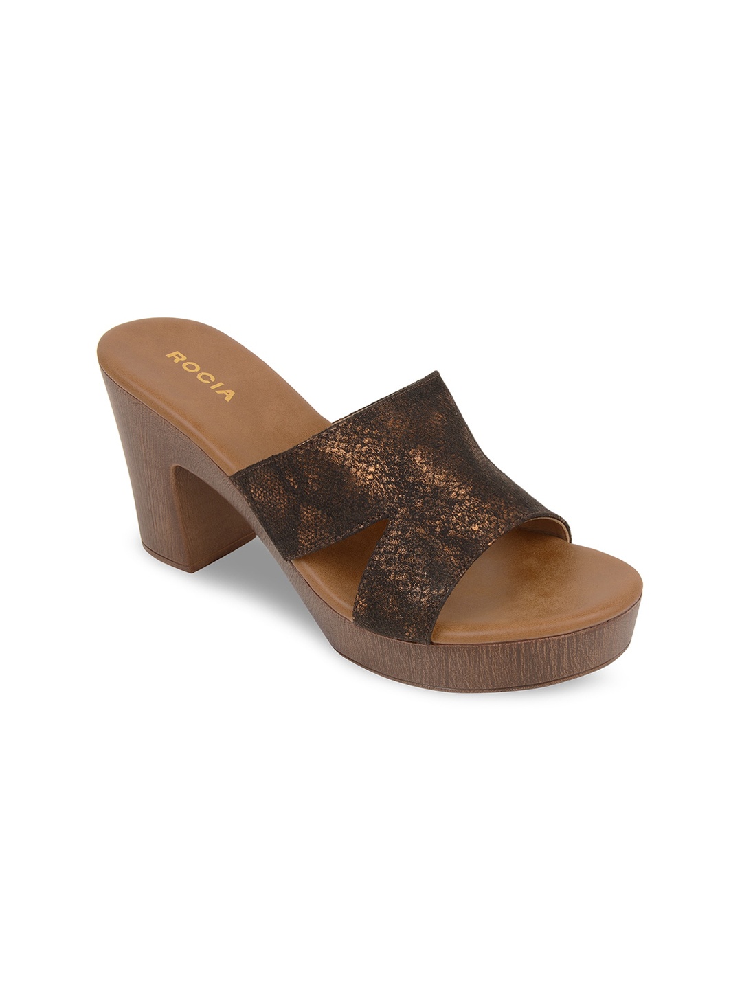 

Rocia Women Gold-Toned Textured Block Sandals