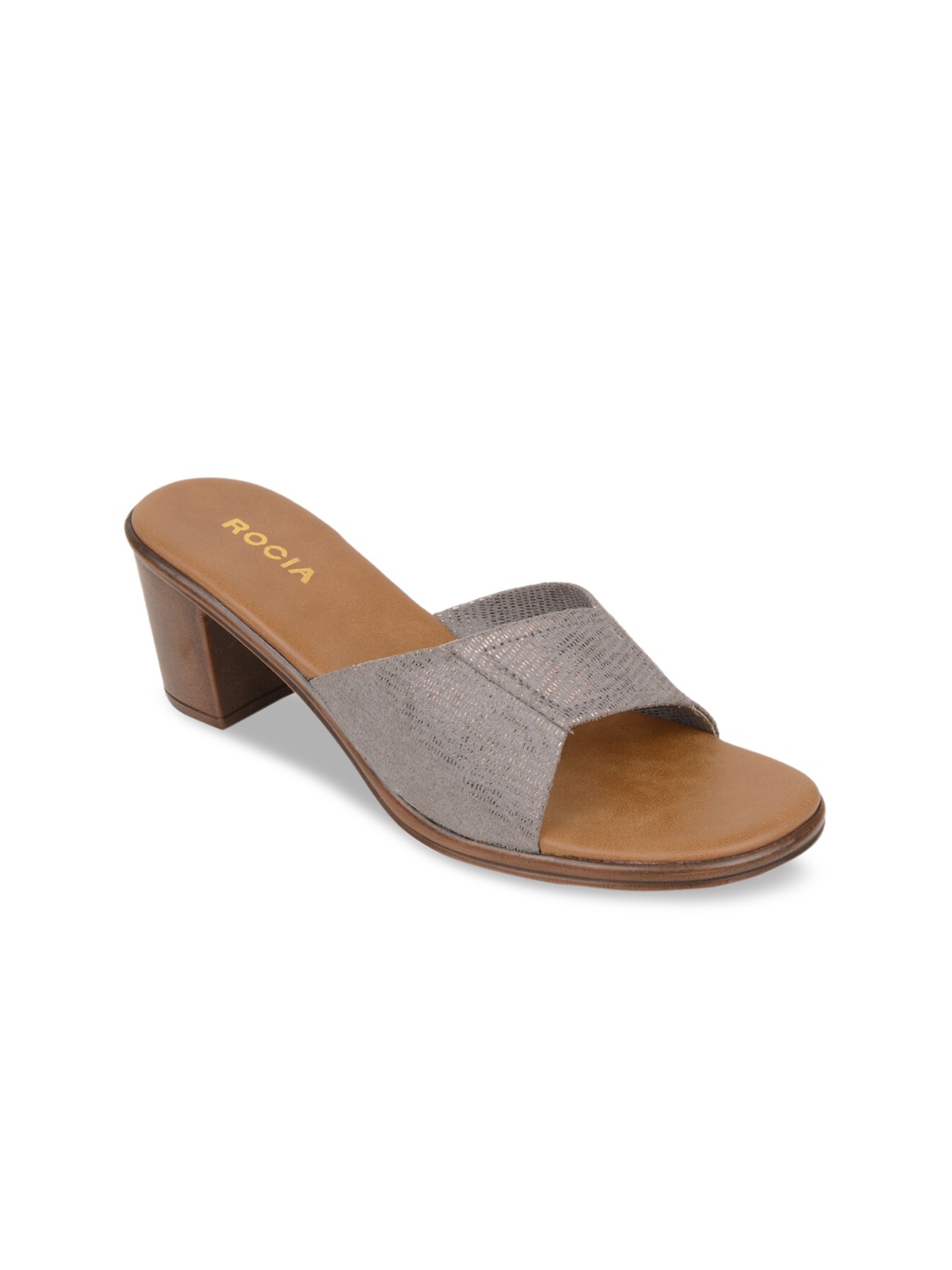 

Rocia Gunmetal-Toned Printed Block Mules, Metallic