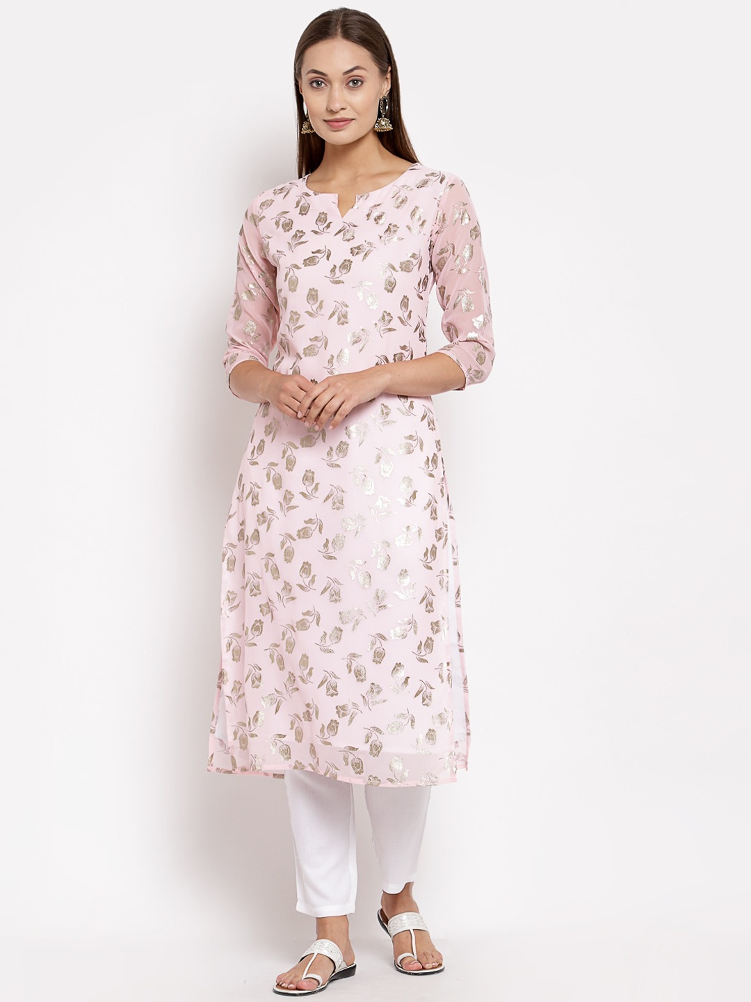 

Myshka Women Pink Floral Printed Georgette Kurta